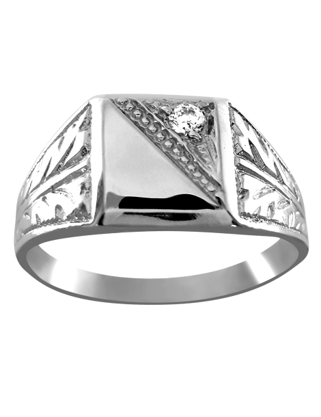 Srebrny sygnet z ornamentami i cyrkonią