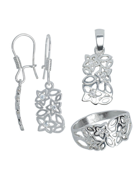 SREBRNY KOMPLET KWIATKI Z CYRKONIAMI PR. 925