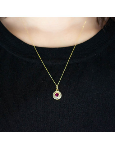 ZŁOTY WISIOREK KÓŁKO Z RUBINEM PR. 585