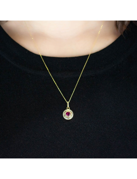 ZŁOTY WISIOREK KÓŁKO Z RUBINEM PR. 585