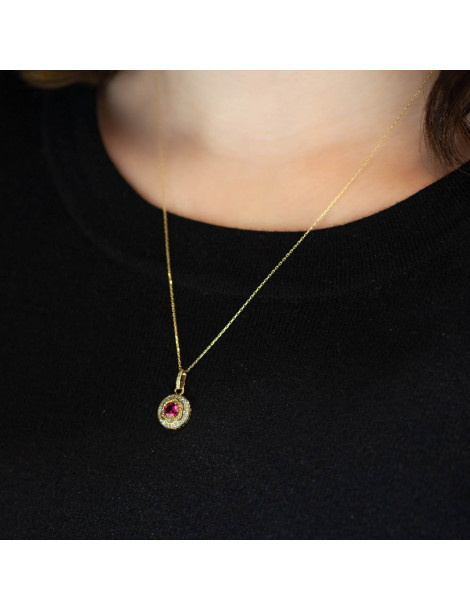 ZŁOTY WISIOREK KÓŁKO Z RUBINEM PR. 585