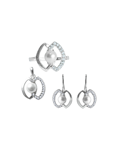 SREBRNY KOMPLET Z PERŁAMI PR. 925