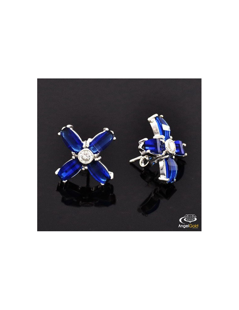 SREBRNE KOLCZYKI KWIATY Z SZAFIRAMI NA SZTYFT PR. 925