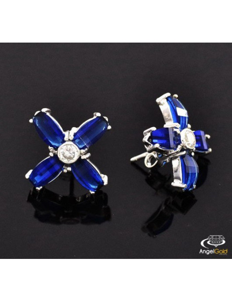 SREBRNE KOLCZYKI KWIATY Z SZAFIRAMI NA SZTYFT PR. 925