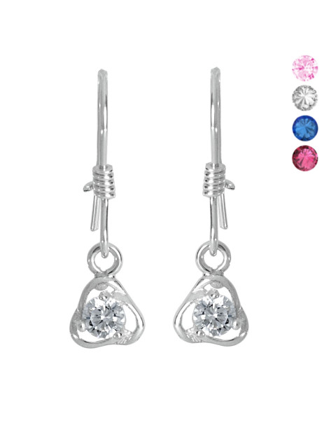 SREBRNE KOLCZYKI Z CYRKONIAMI NA BIGLU - RÓŻNE KOLORY