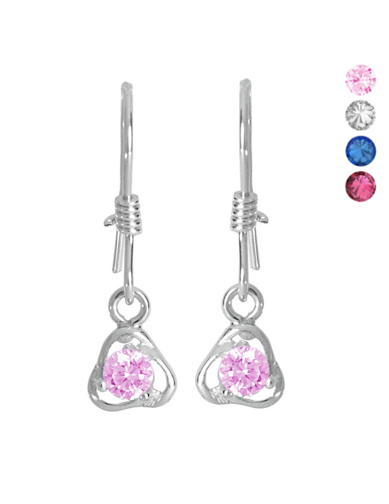 SREBRNE KOLCZYKI Z CYRKONIAMI NA BIGLU - RÓŻNE KOLORY