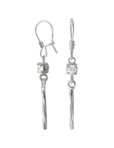 SREBRNE KOLCZYKI WISZĄCE NA BIGLU Z BIAŁĄ CYRKONIĄ
