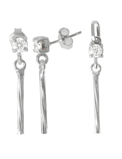 SREBRNY KOMPLET KOLCZYKI I ZAWIESZKA PODŁUŻNE Z CYRKONIĄ PR. 925