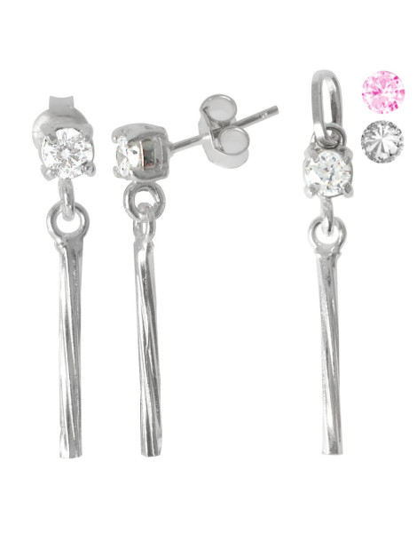 SREBRNY KOMPLET KOLCZYKI I ZAWIESZKA PODŁUŻNE Z CYRKONIĄ PR. 925