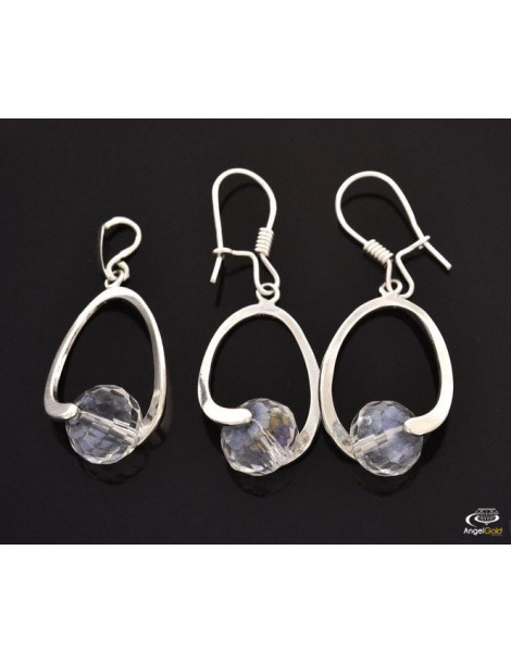 SREBRNY KOMPLET Z DUŻYMI OKRĄGŁYMI KRYSZTAŁAMI SWAROVSKIEGO PR. 925