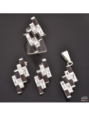 SREBRNY KOMPLET PROSTOKĄTY Z CYRKONIAMI PR. 925