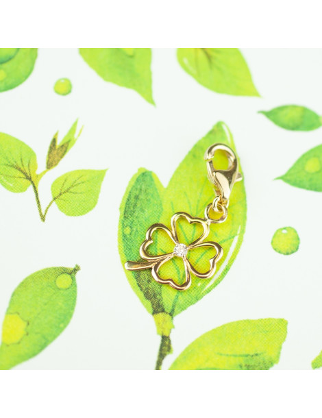 ZŁOTY CHARMS CZTEROLISTNA KONICZYNKA Z CYRKONIAMI PR. 333