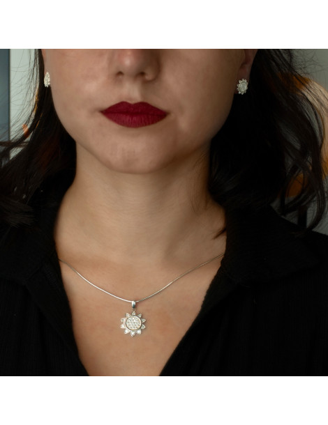 SREBRNY KOMPLET BIŻUTERII KWIATKI Z CYRKONIAMI SREBRO PRÓBY 925