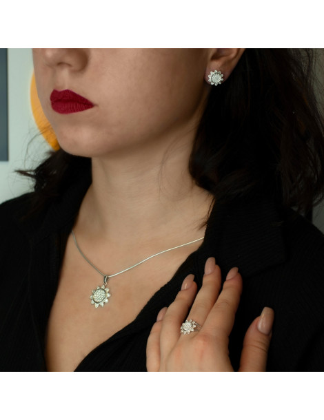 SREBRNY KOMPLET BIŻUTERII KWIATKI Z CYRKONIAMI SREBRO PRÓBY 925