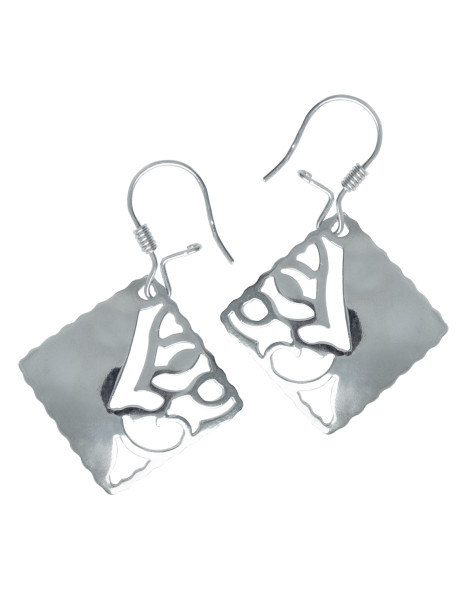 SREBRNY KOMPLET BIŻUTERII KOLCZYKI I WISIOR AŻUROWE KWADRATY SREBRO 925