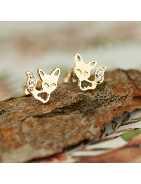 ZŁOTE KOLCZYKI LISKI Z CYRKONIAMI NA SZTYFT PR. 585