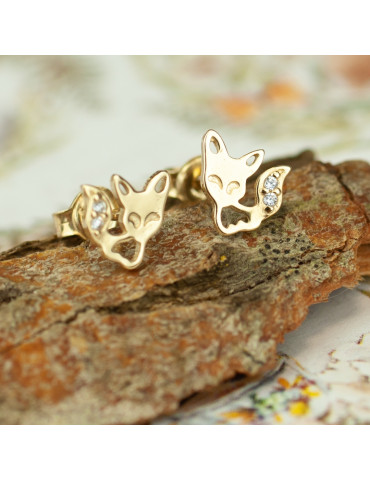 ZŁOTE KOLCZYKI LISKI Z CYRKONIAMI NA SZTYFT PR. 585