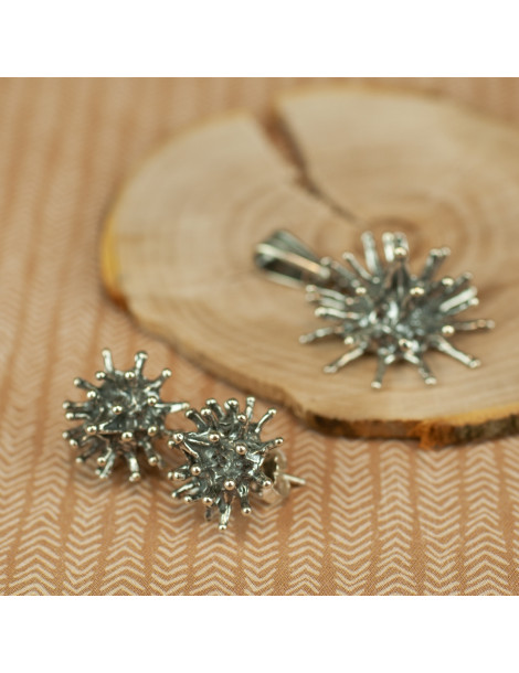 SREBRNY KOMPLET KULKI JEŻYKI OKSYDOWANE PR. 925