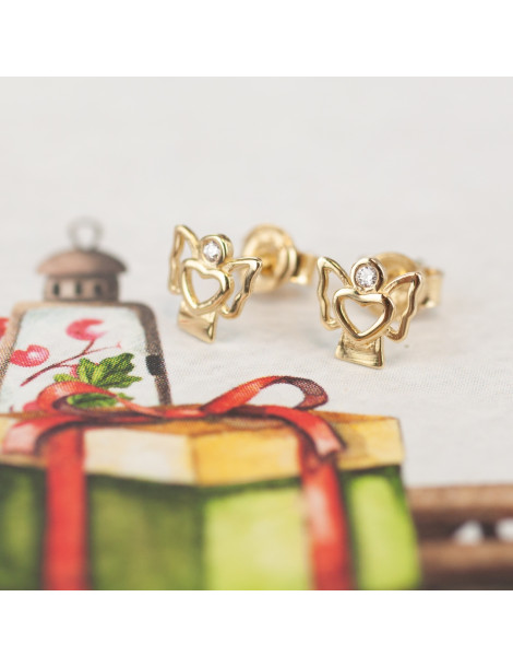 ZŁOTE KOLCZYKI ANIOŁKI Z CYRKONIAMI NA SZTYFT PR. 333