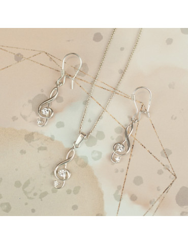 SREBRNE KOLCZYKI KLUCZ WIOLINOWY Z CYRKONIAMI NA BIGLU PR. 925