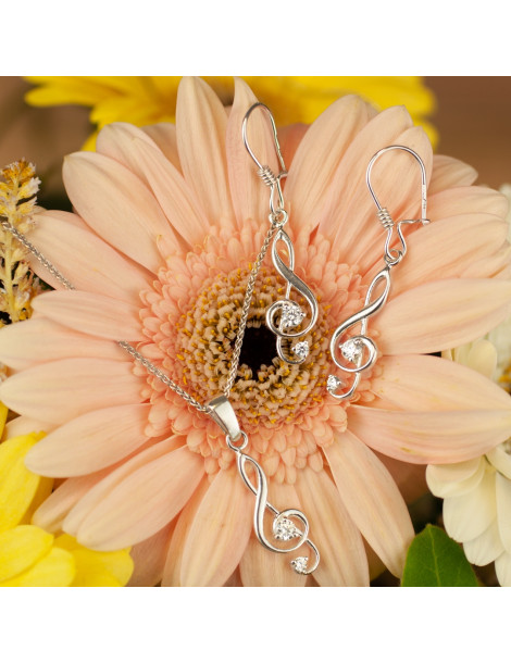 SREBRNE KOLCZYKI KLUCZ WIOLINOWY Z CYRKONIAMI NA BIGLU PR. 925