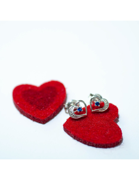 SREBRNE KOLCZYKI SERDUSZKA Z CYRKONIAMI NA SZTYFT - RÓŻNE KOLORY