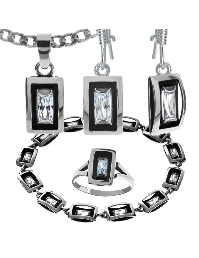 SREBRNY KOMPLET PROSTOKĄTNY OKSYDOWANY PR. 925