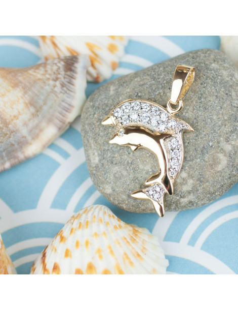 ZŁOTY WISIOREK DELFINKI Z CYRKONIAMI PR. 585