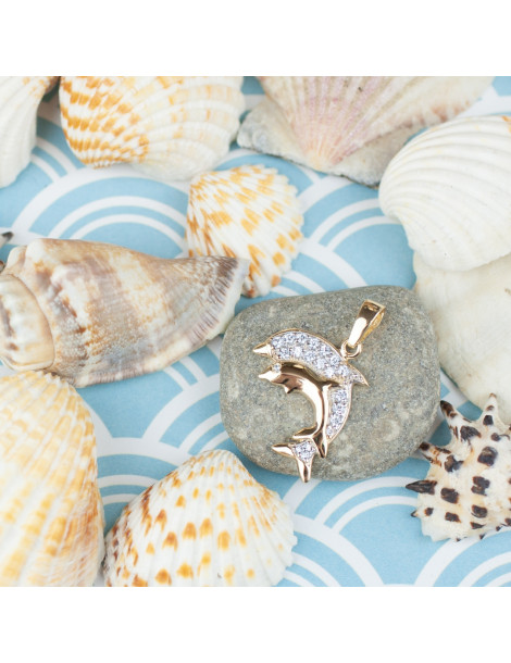 Wisiorek DELFINKI z cyrkoniami ze złota próby 333