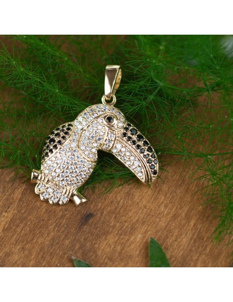 ZŁOTY WISIOREK PTAK Z CYRKONIAMI PR. 585 TUKAN