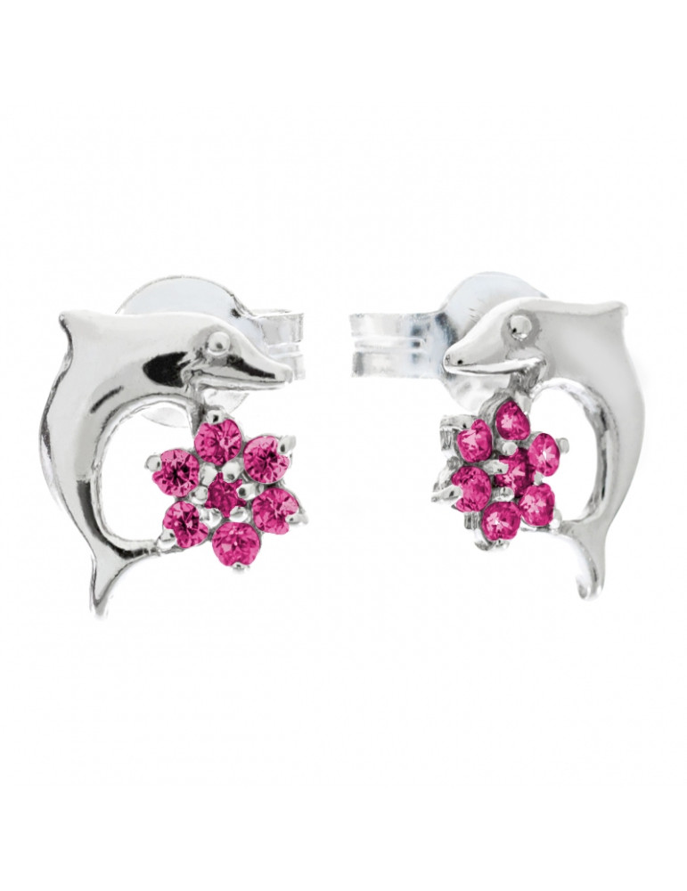 SREBRNE KOLCZYKI DELFINKI NA SZTYFT - RÓŻNE KOLORY