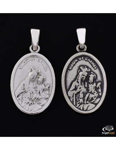 SREBRNY DWUSTRONNY MEDALIK SZKAPLERZ Z MATKĄ BOSKĄ I JEZUSEM PR. 925