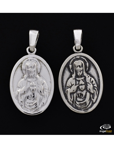 SREBRNY DWUSTRONNY MEDALIK SZKAPLERZ Z MATKĄ BOSKĄ I JEZUSEM PR. 925