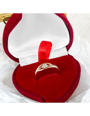 ZŁOTY RODOWANY PIERŚCIONEK Z BIAŁYMI CYRKONIAMI PR. 585