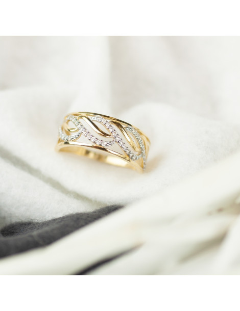 SZEROKI PIERŚCIONEK Z AŻUROWYMI FALAMI ZŁOTO 585