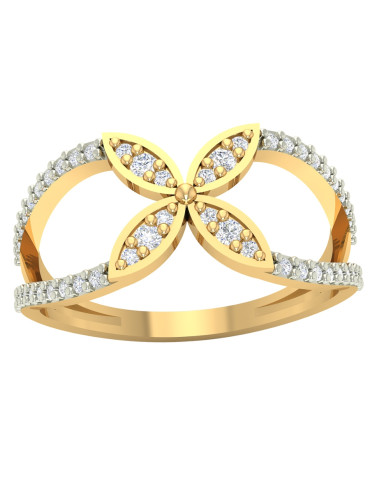 NOWOCZESNY PIERŚCIONEK LEKKI KWIATEK Z CYRKONIAMI ZŁOTO 585