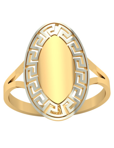 WZÓR GRECKI POLEROWANY PIERŚCIONEK ZE ZŁOTA 585 Z BIAŁYM RODEM