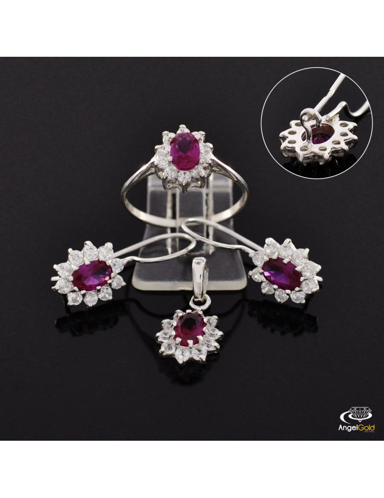 SREBRNY KOMPLET KARMAZYCJE Z CYRKONIAMI PR. 925 RÓŻNE KOLORY