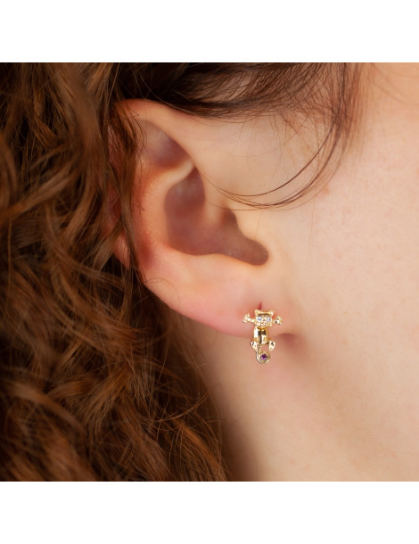 ZŁOTE KOLCZYKI KOTKI Z CYRKONIAMI RUCHOME NA SZTYFT PR. 585