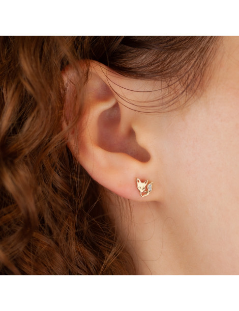 ZŁOTE KOLCZYKI LISKI Z CYRKONIAMI NA SZTYFT PR. 585