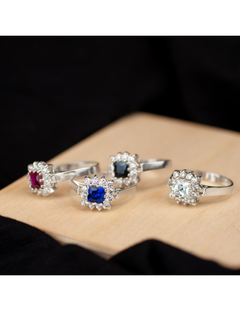 SREBRNY PIERŚCIONEK Z CYRKONIAMI KARMAZYCJA PR. 925 RÓŻNE KOLORY