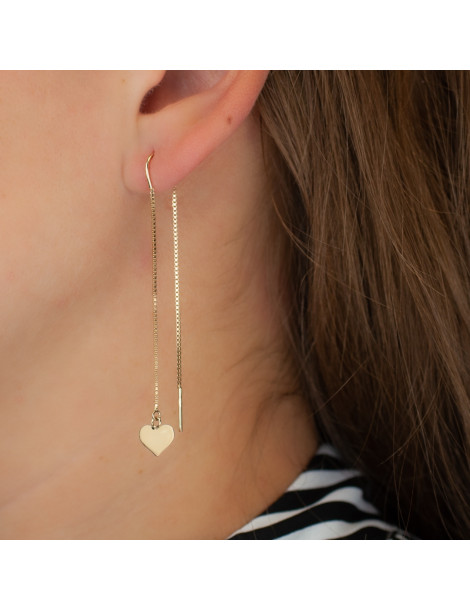 ZŁOTE KOLCZYKI PRZECIĄGANE PRZEZ UCHO SERDUSZKA PR. 585