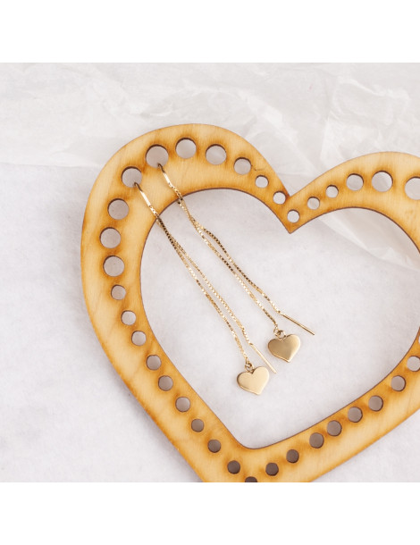 ZŁOTE KOLCZYKI PRZECIĄGANE PRZEZ UCHO SERDUSZKA PR. 585