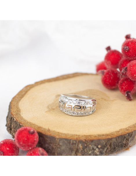 SREBRNY PIERŚCIONEK WZÓR GRECKI Z CYRKONIAMI PR. 925