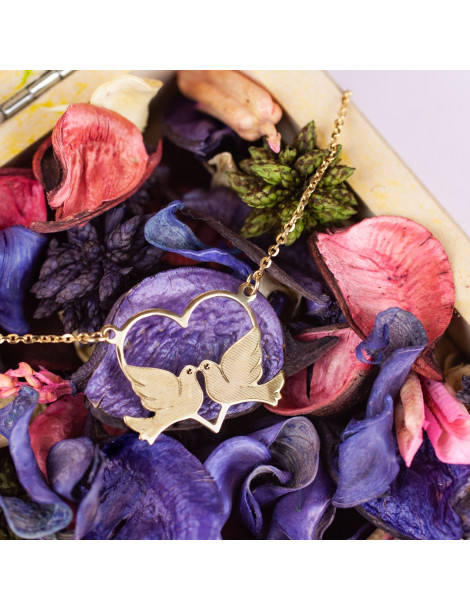 ZŁOTY WISIOREK SERCE Z GOŁĄBKAMI DLA ZAKOCHANYCH PR. 585