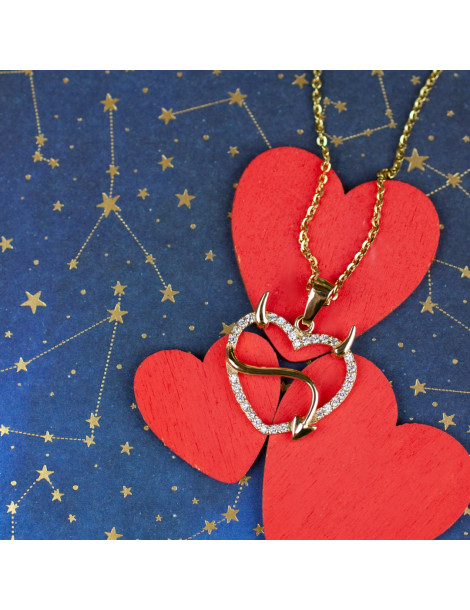 ZŁOTY WISIOREK SERCE Z ROGAMI Z CYRKONIAMI PR. 585 DIABEŁEK