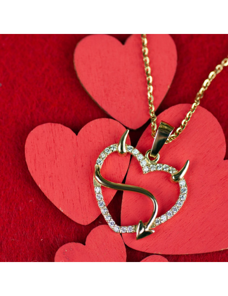 ZŁOTY WISIOREK SERCE Z ROGAMI Z CYRKONIAMI PR. 585 DIABEŁEK