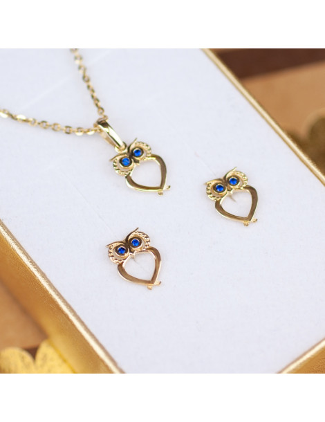 ZŁOTY KOMPLET SOWY Z SZAFIRAMI PR. 585