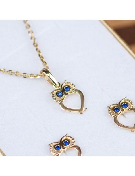 ZŁOTY KOMPLET SOWY Z SZAFIRAMI PR. 585