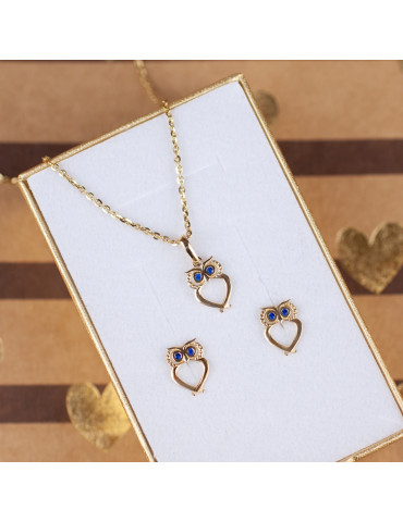 ZŁOTE KOLCZYKI SÓWKI SOWY Z SZAFIRAMI PR. 585